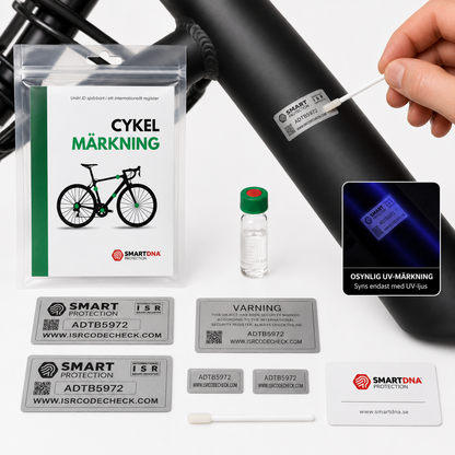 Applicering av osynlig UV-märkning och spårbara dekaler på en cykel