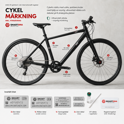 Placering av ISR Röd-dekaler och UV-märkning på en cykel