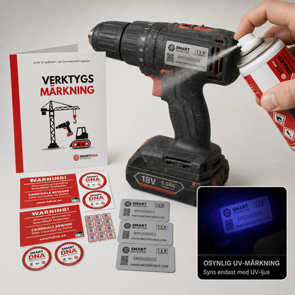 Applicering av SmartDNA Heavy Duty-spray och spårbar dekal på borrmaskin